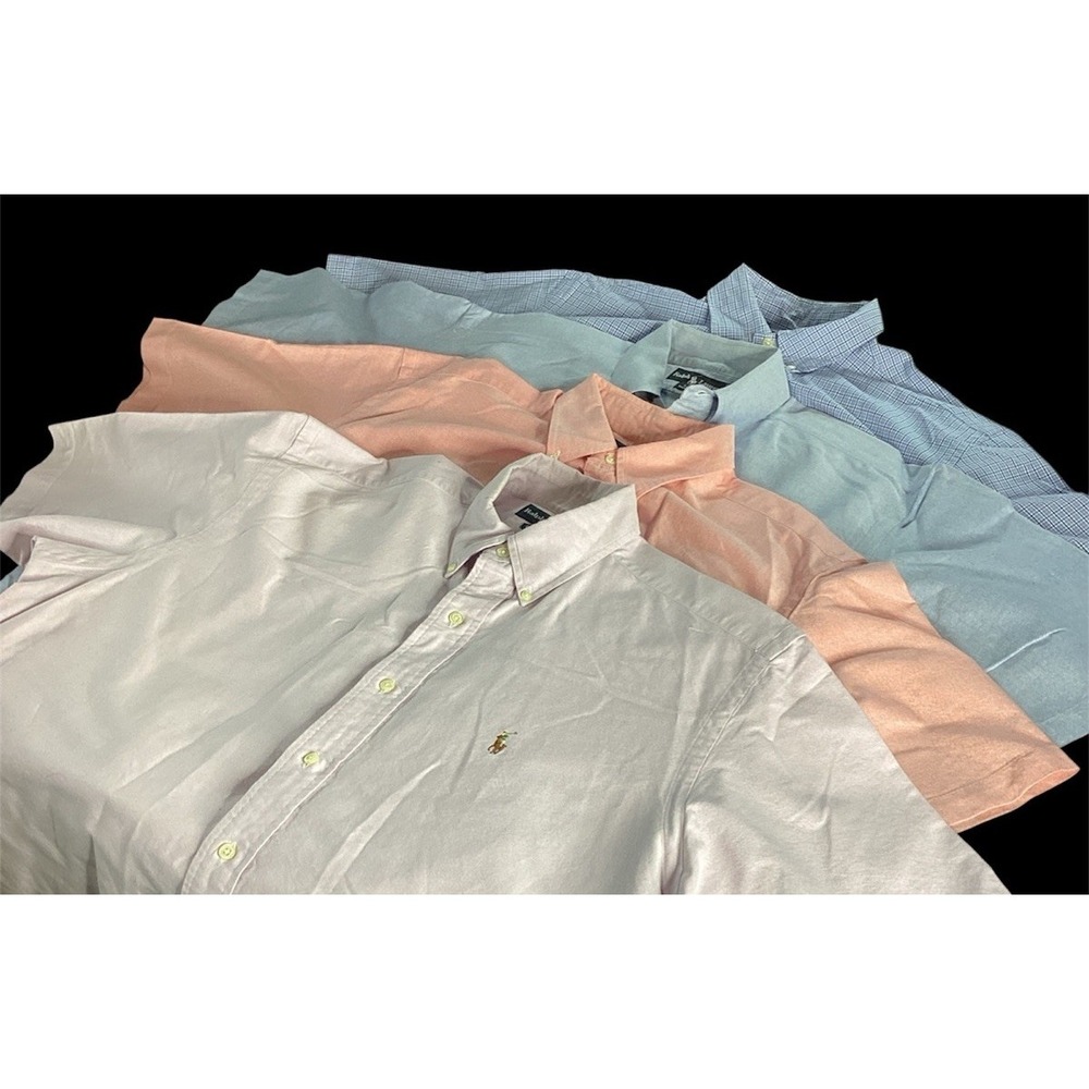 Ralph Lauren 4 Classic Fit Button Down Short Slv Shirts Pink Purple Blue Plaid L